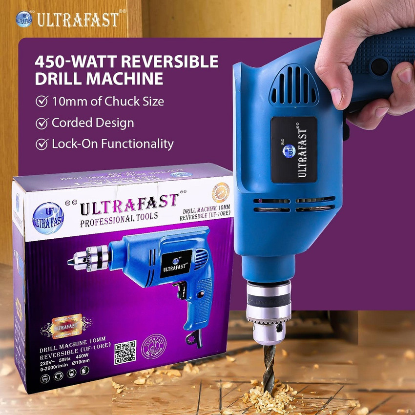 ULTRAFAST Reversible Drill Machine 10mm Chuck Corded 0 2600 r min