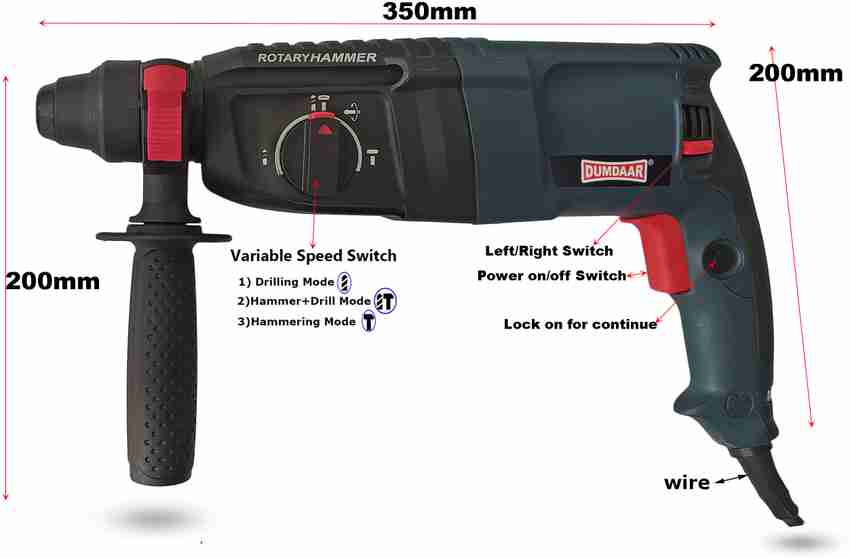 DUMDAAR 6 Months Warranty Heavy duty 100 Copper Winding 1200W 26mm Hammer Drill Machine with 5pc bit and 13mm drill chuck Adaptor Rotary Hammer Drill Price in India Buy DUMDAAR