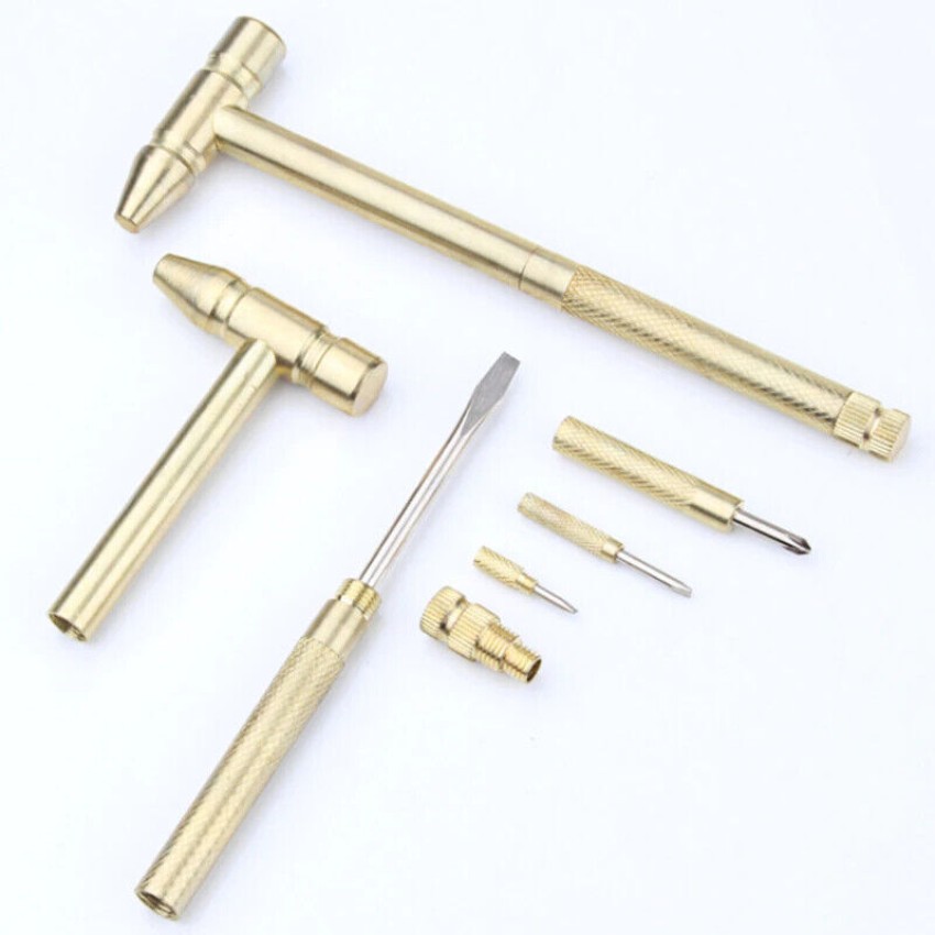 kts12 Portable Small Brass Hammer with Screwdrivers for Travel
