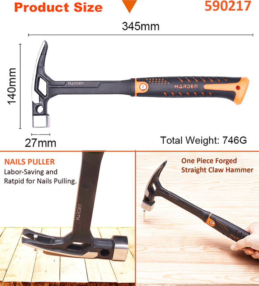 Harden 450 Grams One Piece Forged Straight Claw Hammer 590217