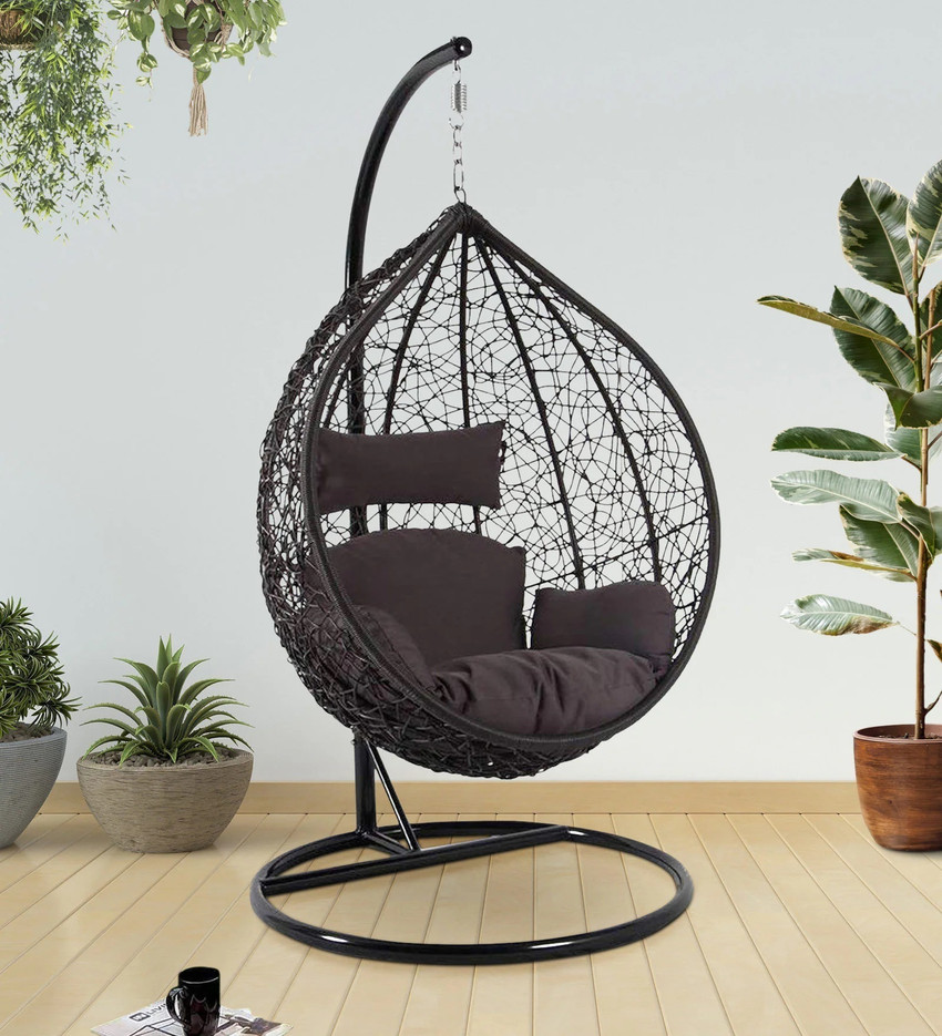 RIVA CRAFT Single Seater Swing Chair With Stand And Cushion Iron Hammock
