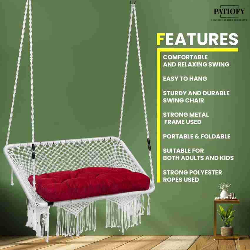 Patiofy Double Seater Swing Chair with Red Large Cushion Swing for Adults Jhula Indoor Polyester Hammock Price in India Buy Patiofy Double Seater Swing Chair with Red Large Cushion Swing for