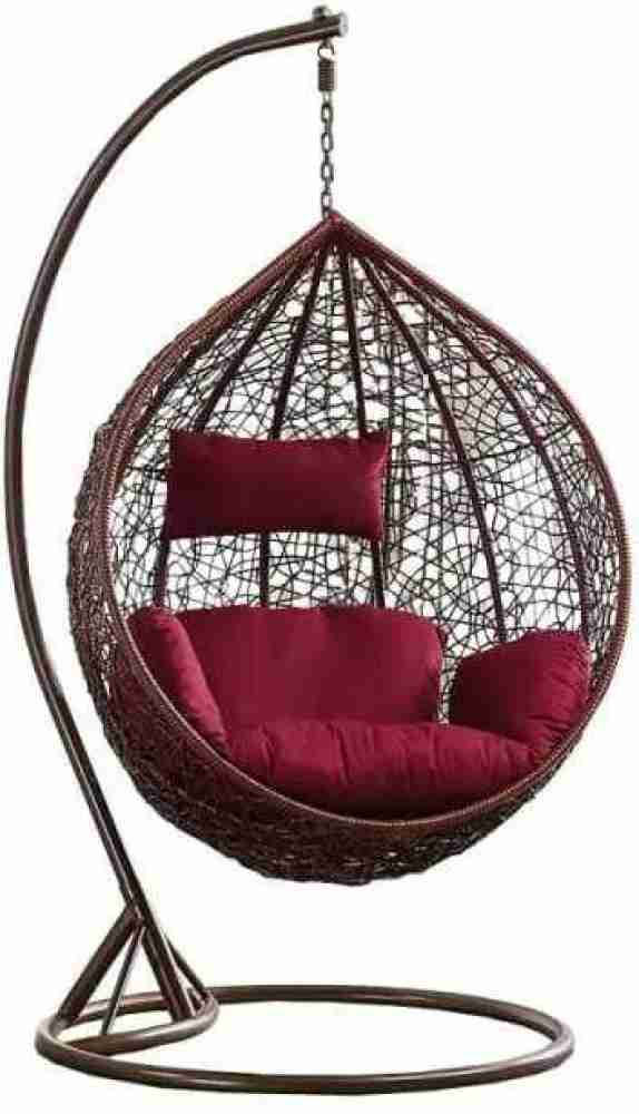 Brown Object Droplet Hanging Swing Chair with Stand Cushions Set