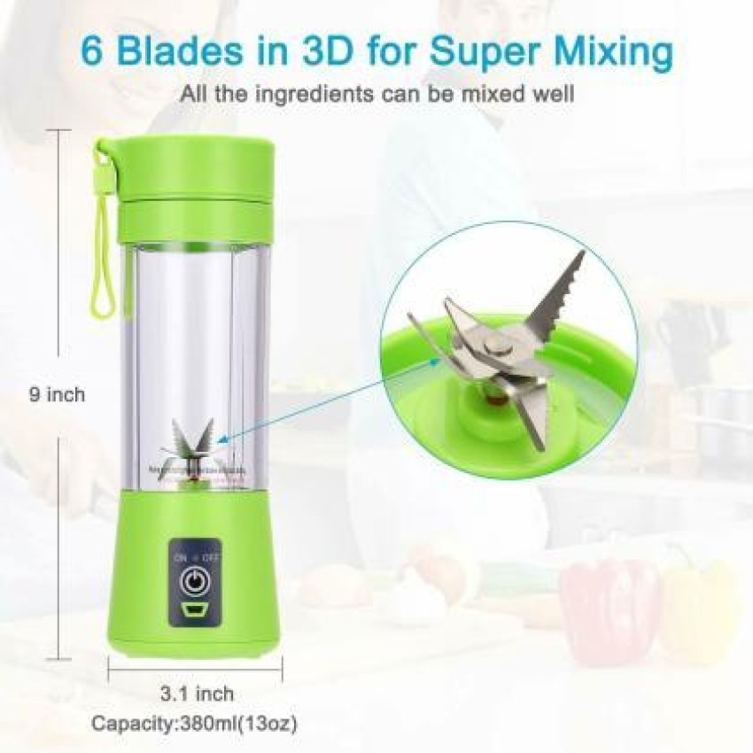 Portable Blender USB Rechargeable Personal Juicer Cup Small Fruit Juice Mixer for Shakes and Smoothies, Size: 9, Green