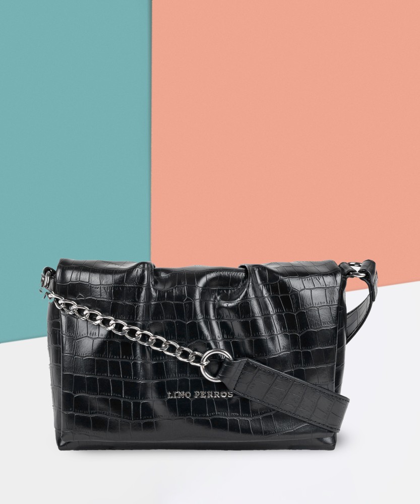 Buy LINO PERROS Women Black Shoulder Bag CROCOBLACK Online Best Price in India Flipkart