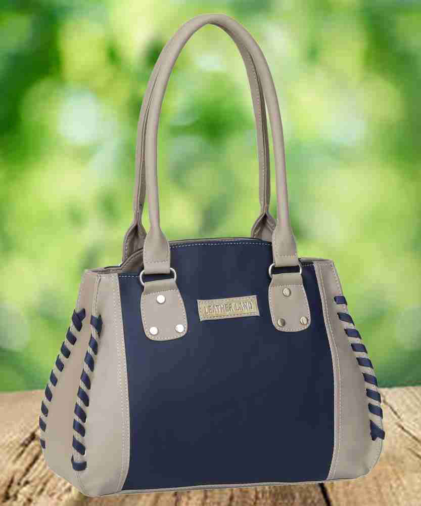 Leather Land Women Blue Beige Shoulder Bag