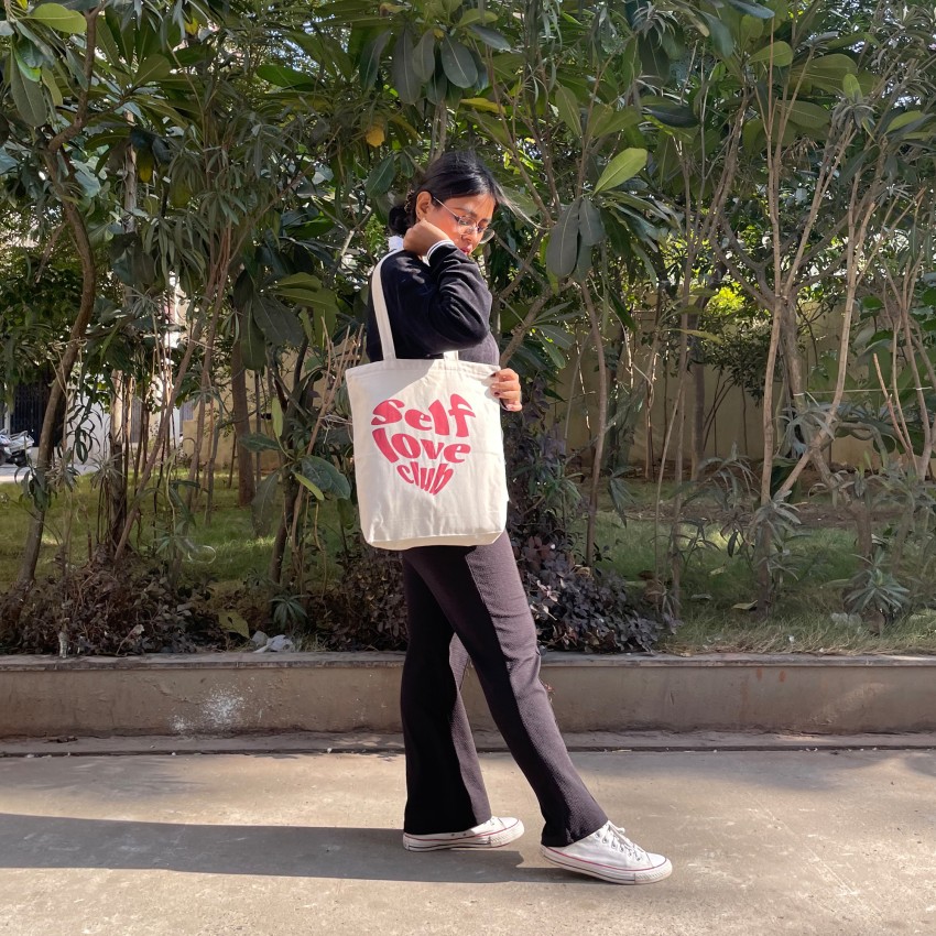 iKraft White Tote Eco Friendly Tote Bag, Printed Design – Love Yourself, White - Price in India