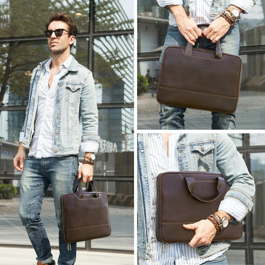 Men's Leather Laptop Messenger Bag Briefcase - Full Grain Leather