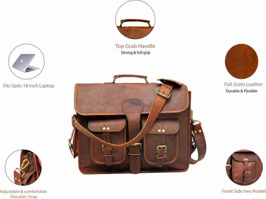 Dhk 18 inch vintage handmade leather messenger bag laptop briefcase computer satchel bag for men hot sale