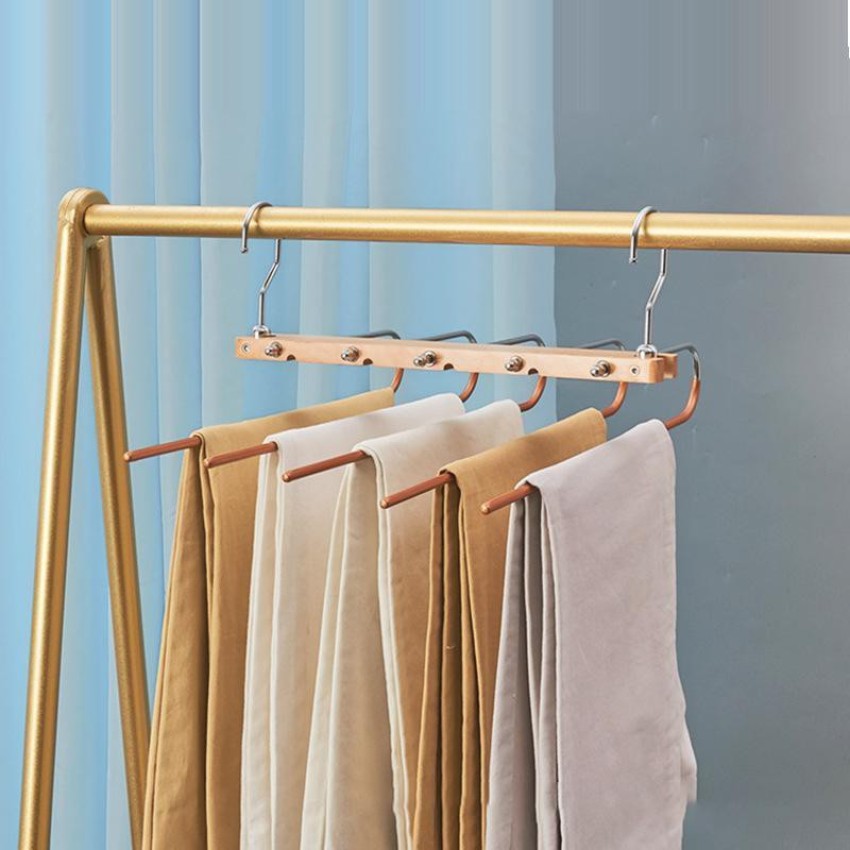 x5 Wooden Trouser Hangers Multi Hanger 4 Trousers Space Saving Clothes Wood   eBay