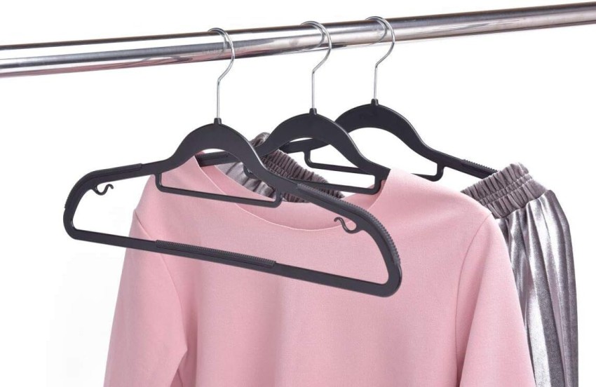 Zollyss White- Black Plastic Hangers Heavy Duty Dry Wet Clothes Hangers  with Non-Slip Pads Space