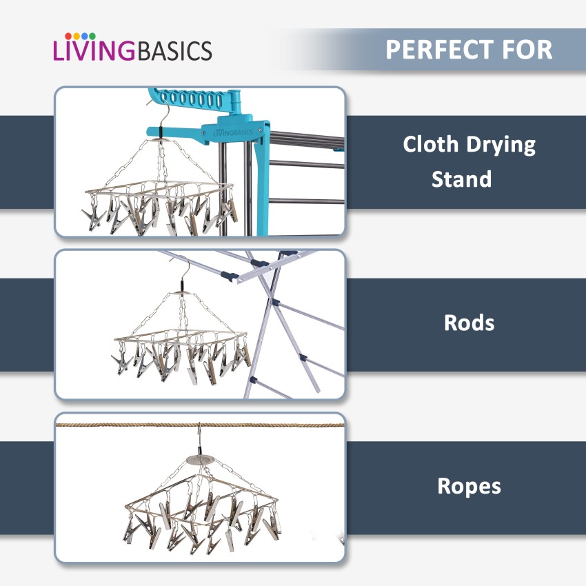 LivingBasics 20 Clip Clothes Drying Hanger for Hanging Napkins