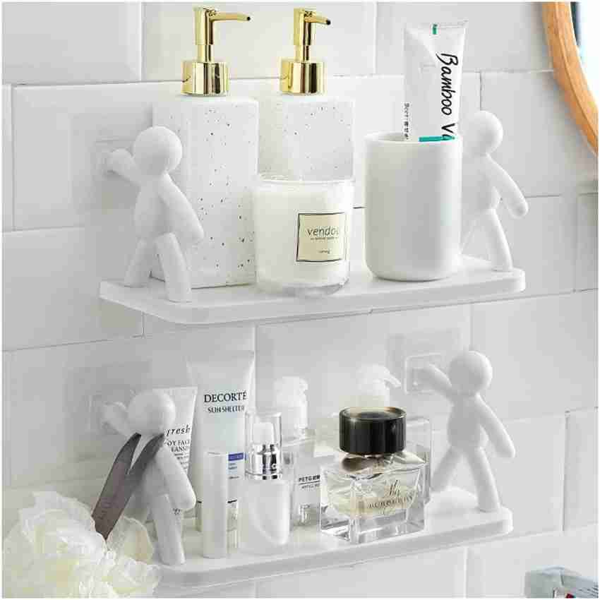 White Bathroom Wall Shelf Without Drilling Self Adhesive Shelf