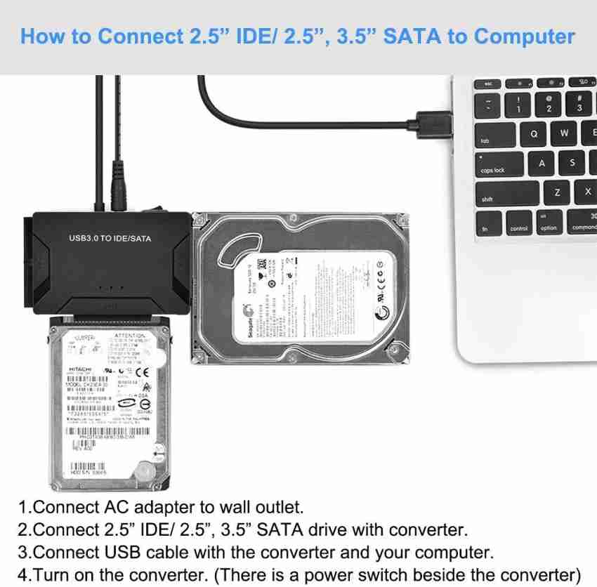 Etzin Power Cord 0 m USB 3.0 to IDE/SATA Converter Hard Drive Adapter with  Power Switch for 2.5/3.5SATA HDD/SSD & IDE HDD Drives - Etzin 