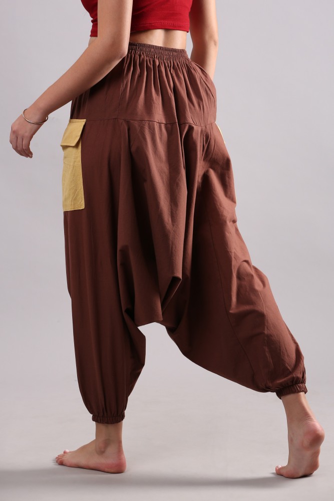 The Veshti Company Womens Premium 100 Cotton Loose Baggy Yoga Harem Pants  BrownMustard