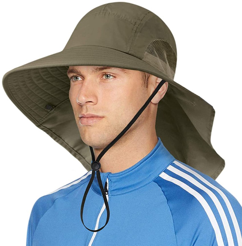 UPF50+ Mens Sun Hat Wide Brim Fishing Hat Womens Safari Bucket Hat-Black 