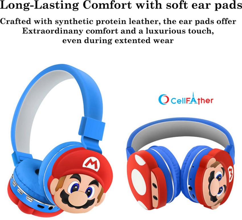 CellFAther Bluetooth Kids Headphones with Mic Mario Design 25H