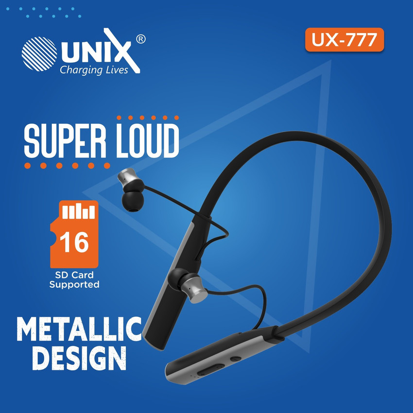 Unix Metallic Design SD Card Supported Wireless NECK BAND 60 Hours Battery Backup Bluetooth Price in India Buy Unix Metallic Design SD Card Supported Wireless NECK BAND