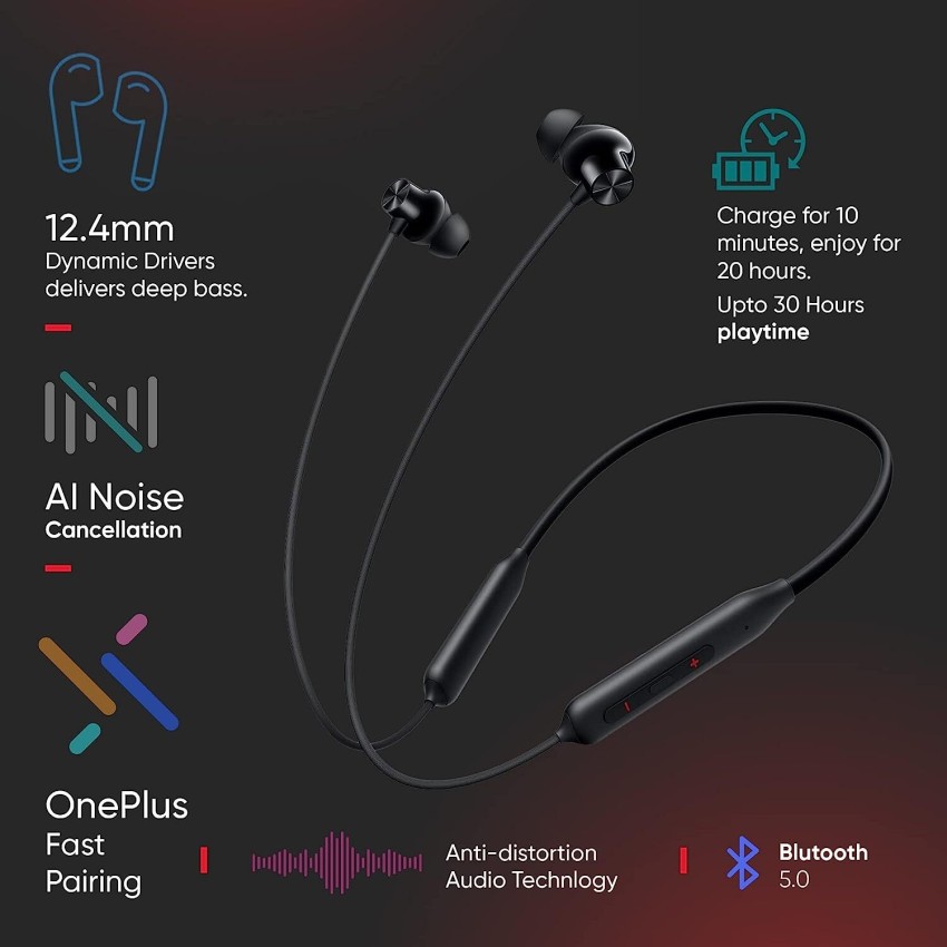OnePlus Bullets Wireless Z2 with Fast 30 Hrs Battery Life, Earphones with mic Bluetooth Headset Price in India - Buy OnePlus Bullets Wireless Z2 Fast Charge, 30 Hrs Battery Life,