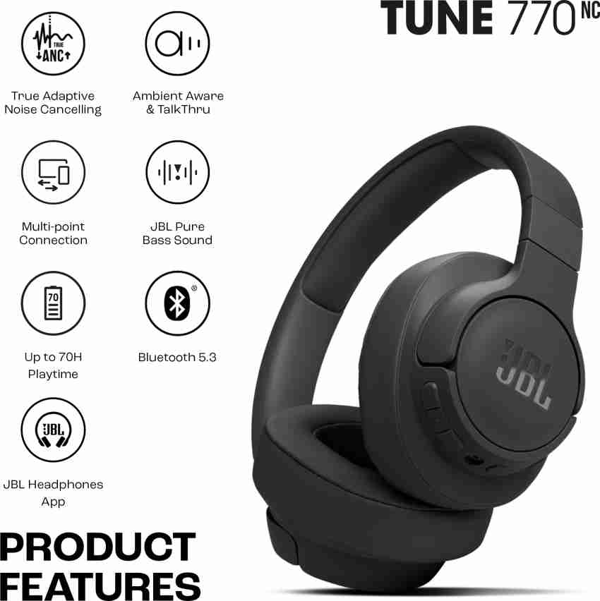 JBL Live 770NC True Adaptive Noise Cancellation Headphones Wireless Over  Ear, Spatial Sound, 65Hrs Playtime, Speed Charge, Multipoint Connect and  Personi-Fi 2.0, BT 5.3, Google Fast Pair, Alexa, Black : :  Electronics