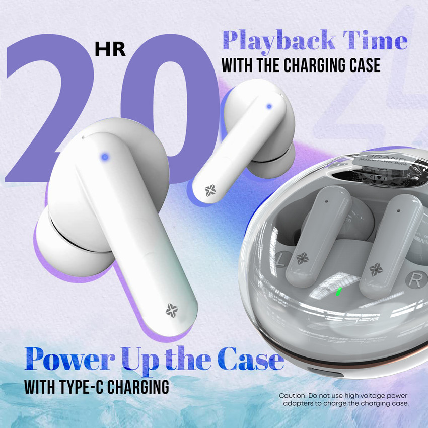 VRUX Glass Series 20H Playtime HD Calling Type C Charging TWS Earbuds Bluetooth Price in India Buy VRUX Glass Series 20H Playtime HD Calling Type C Charging TWS Earbuds Bluetooth Online