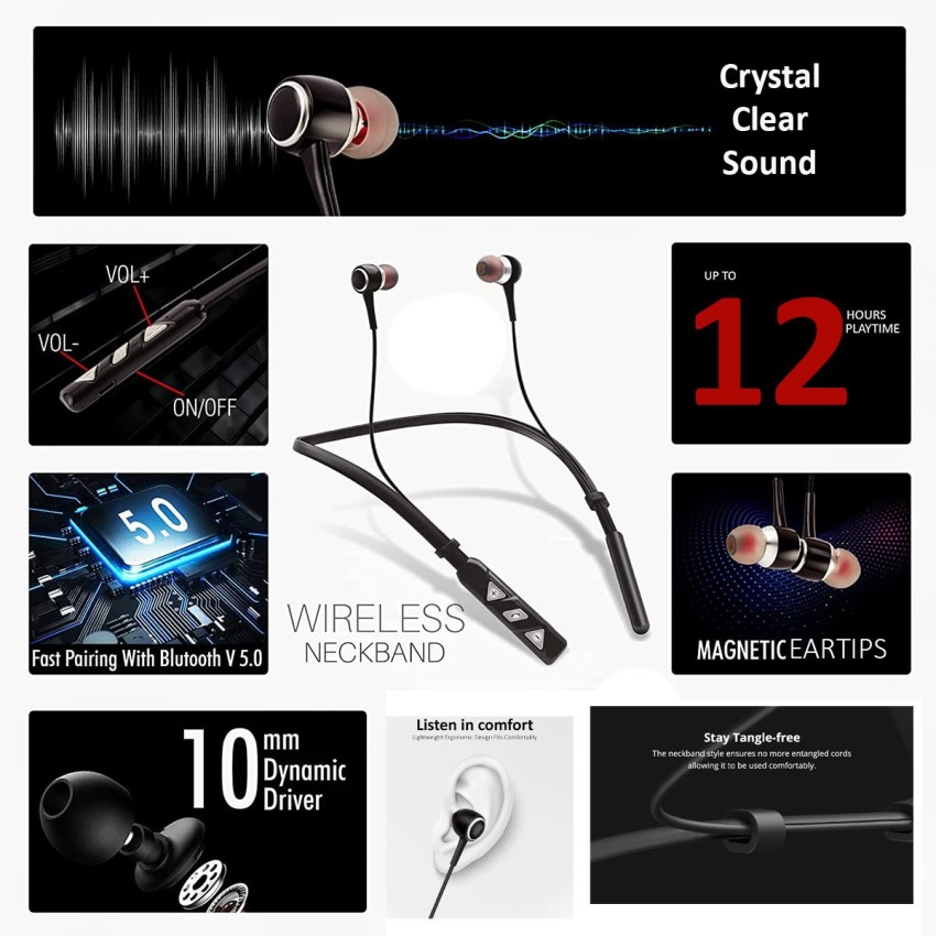 Bluetooth Headphones Wireless Neckband Bluetooth 5.0 Headset with 20 H  Playtime, 10 mm Drivers, Magnetic Earbuds, Crystal-Clear Voice and Noise