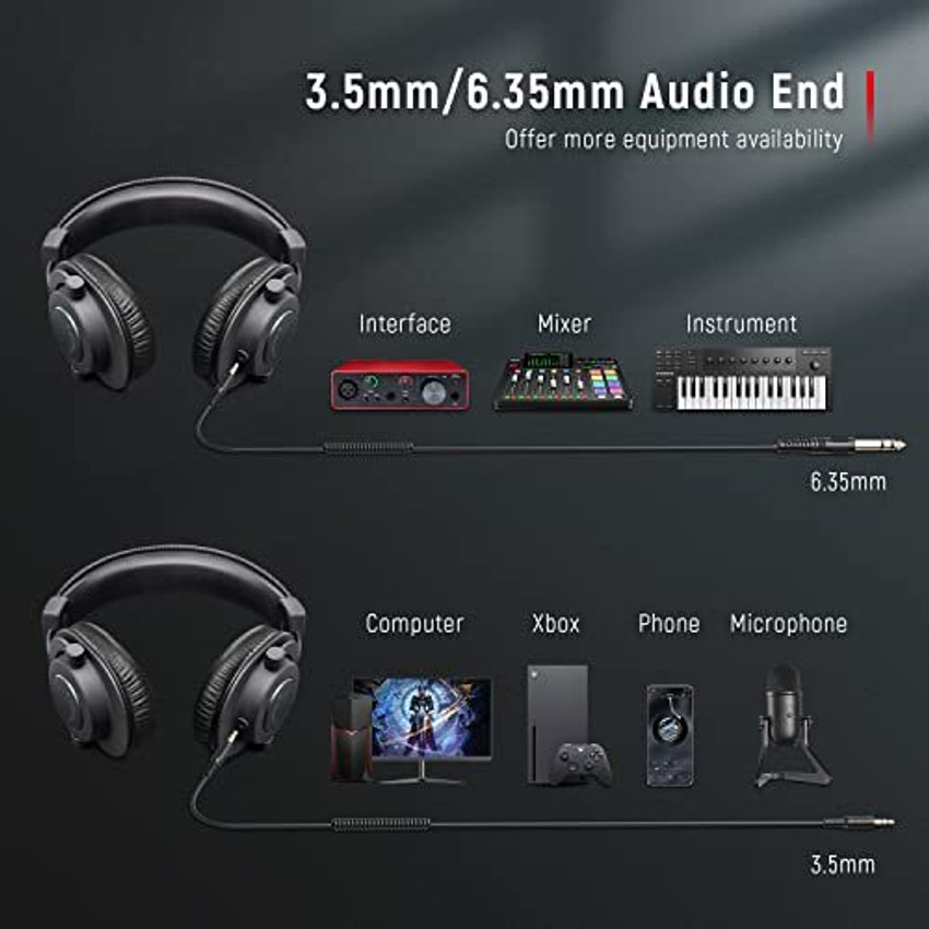 Studio monitor headphones with microphone outlet