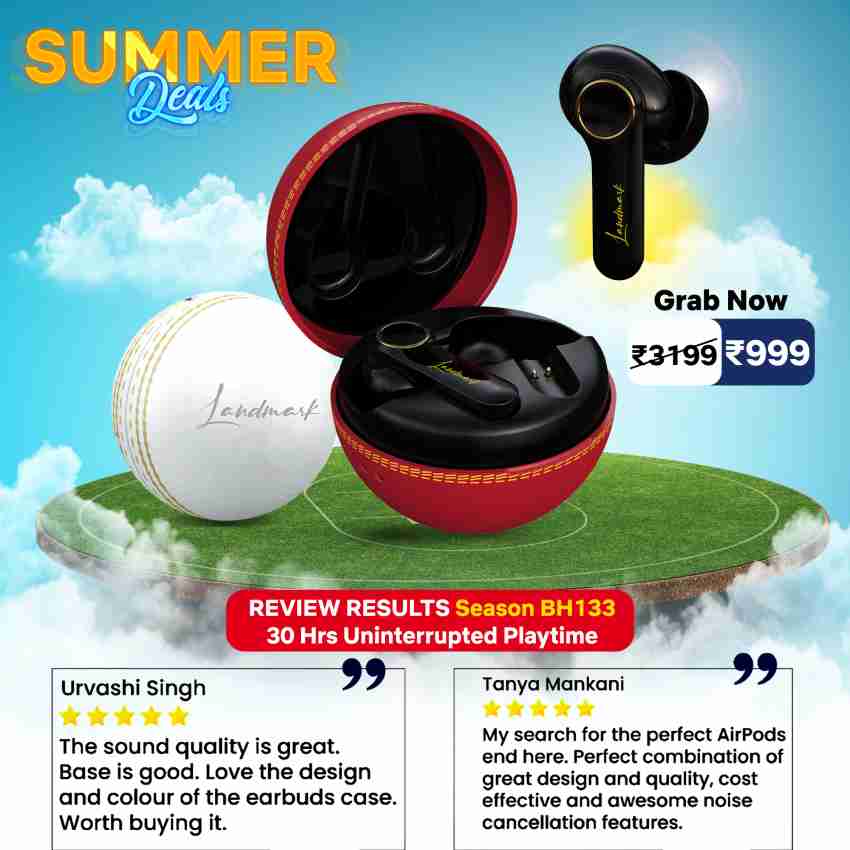 Landmark LM BH133 Cricket Ball Theme True Wireless Earbuds with 30