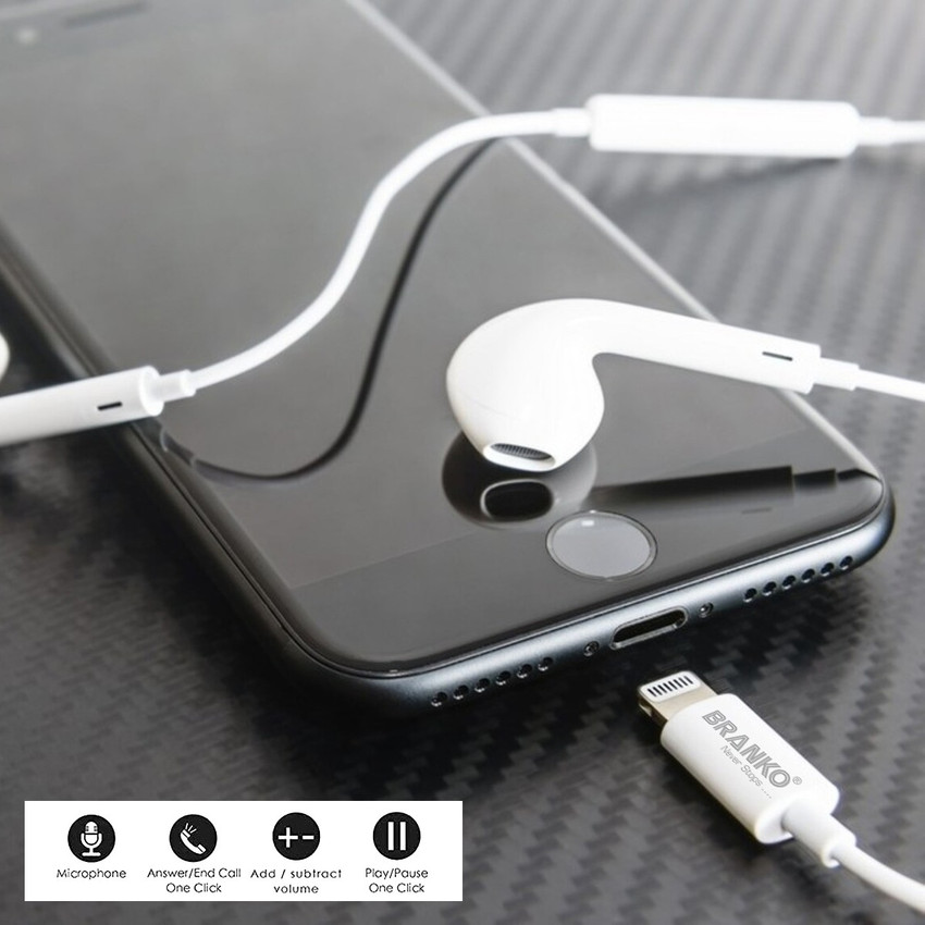 Branko Lightning Connector Earphone iPhone Jack Earphone Wired