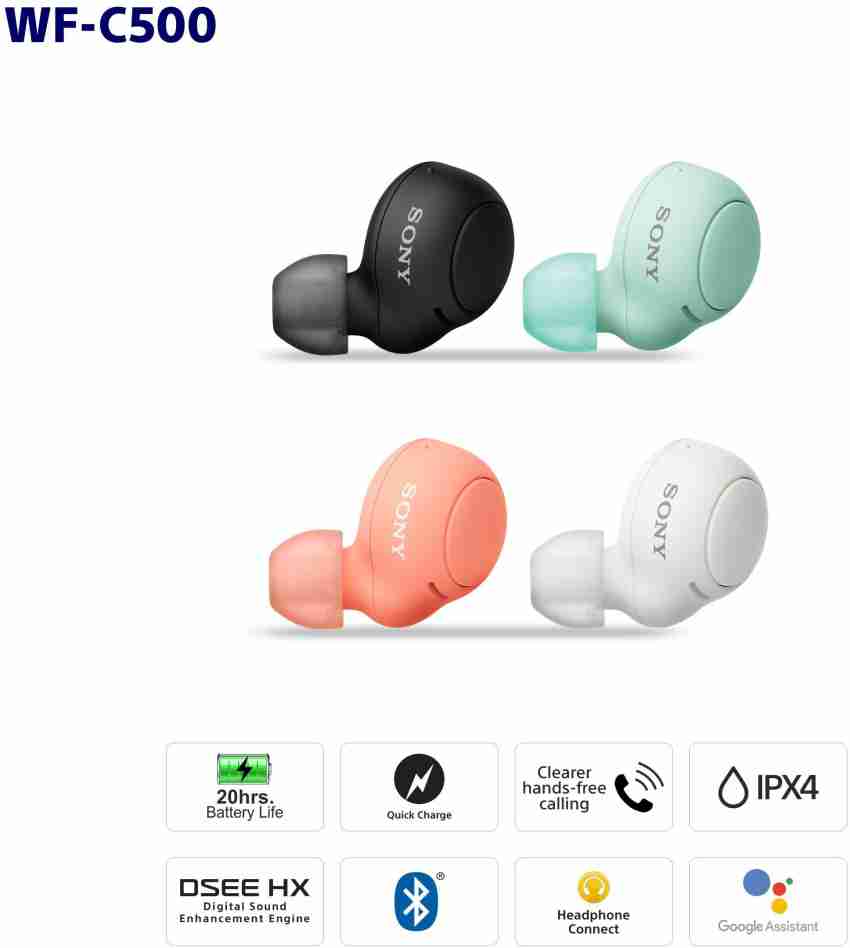  Sony WF-C500 True Wireless Headphones - Up to 20 Hours Battery  - Charging case - Voice Assistant Compatible - Built-in mic for Phone Calls  - Reliable Bluetooth - Mint Green : Electronics