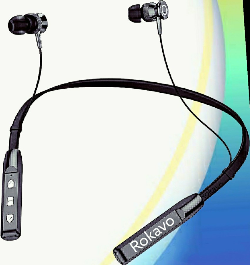 ROKAVO Super Bass Bluetooth Neckband Headphones Long Lifes Battery