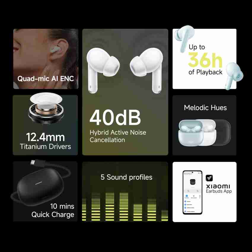 REDMI Buds 5C Earbuds 40dB Hybrid ANC TWS 4 Mic 5 EQ Profiles 36hrs Playtime Bluetooth Price in India Buy REDMI Buds 5C Earbuds 40dB Hybrid ANC TWS 4 Mic 5