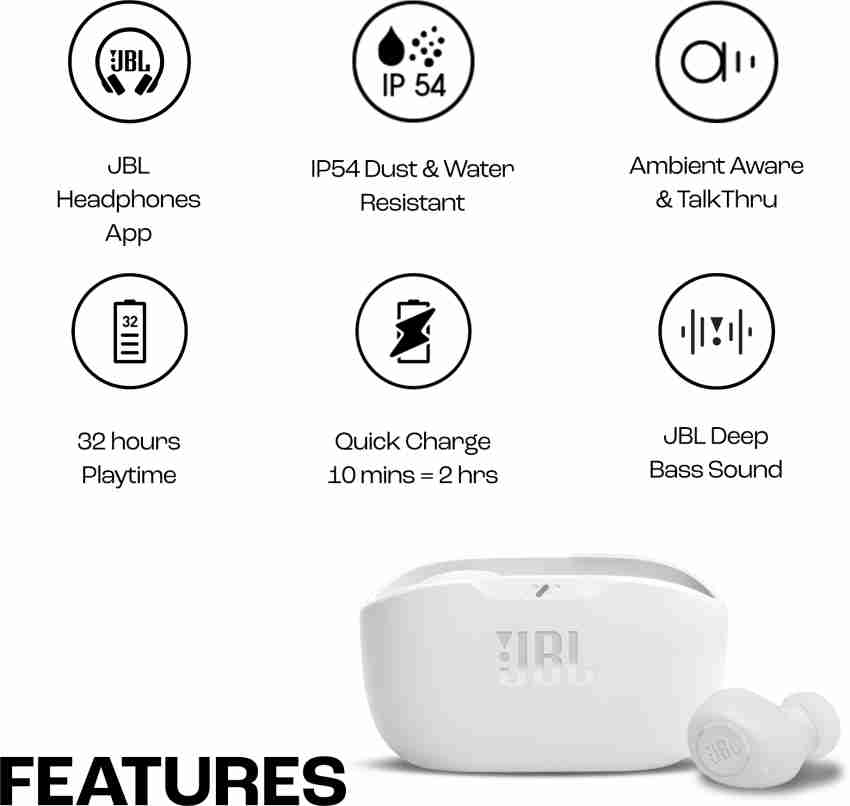 JBL Wave Buds TWS 32Hr Playtime IP54 Smart Ambient TalkThru