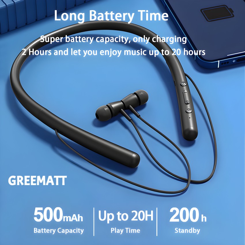 GREE MATT Neckband with Fast Charge 40Hrs Battery Life High Bass Bluetooth Headphone N16 Bluetooth Price in India Buy GREE MATT Neckband with Fast Charge 40Hrs Battery Life High Bass Bluetooth Headpho...