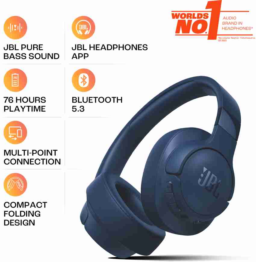 JBL Tune 720BT JBL Pure Bass Sound, Bluetooth 5.3, Multi-point connection-  Blue