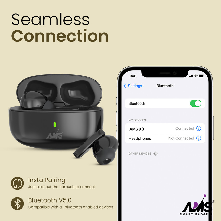 AMS X9 Ultra Wireless TWS Earbuds 40Hrs Playtime Deep Bass Type