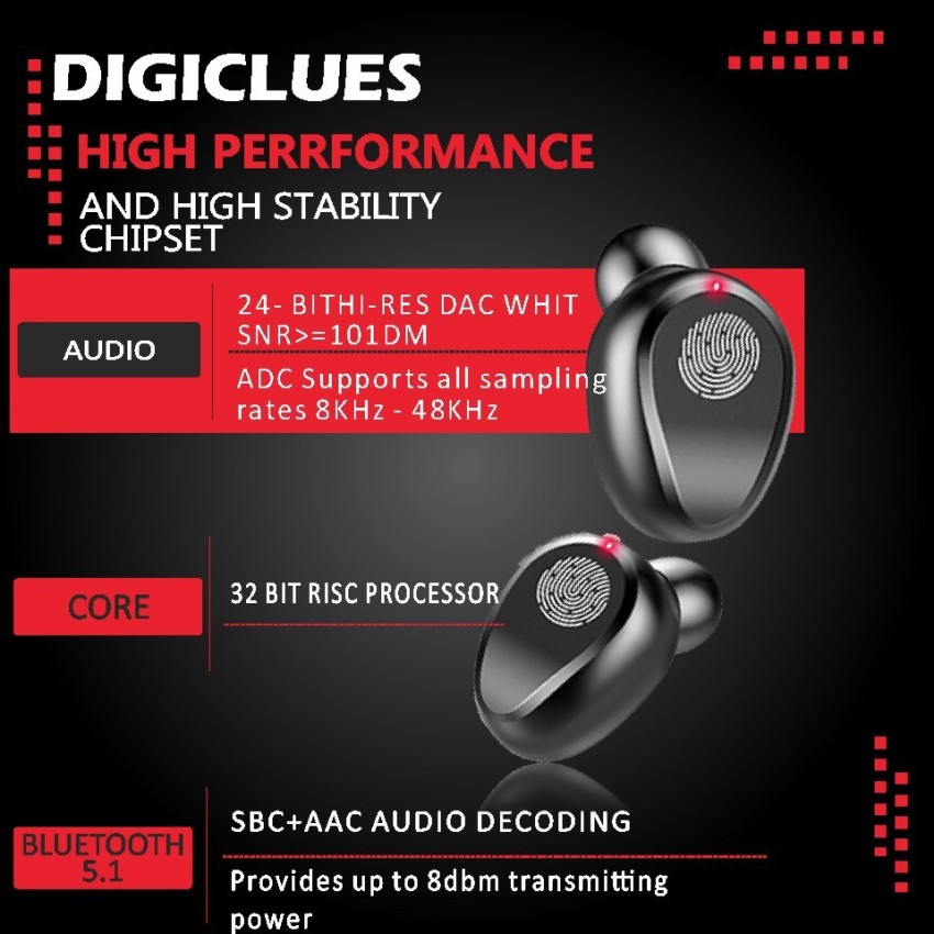 DigiClues Earbud F9 Earbuds TWs buds 5.1 Earbuds with 300H