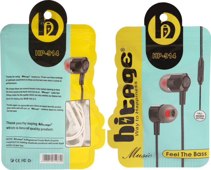 Hitage H P 914 Feel The Bass Music High Quality Earphone