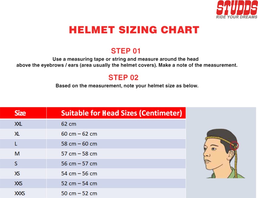 Studds helmet hot sale size