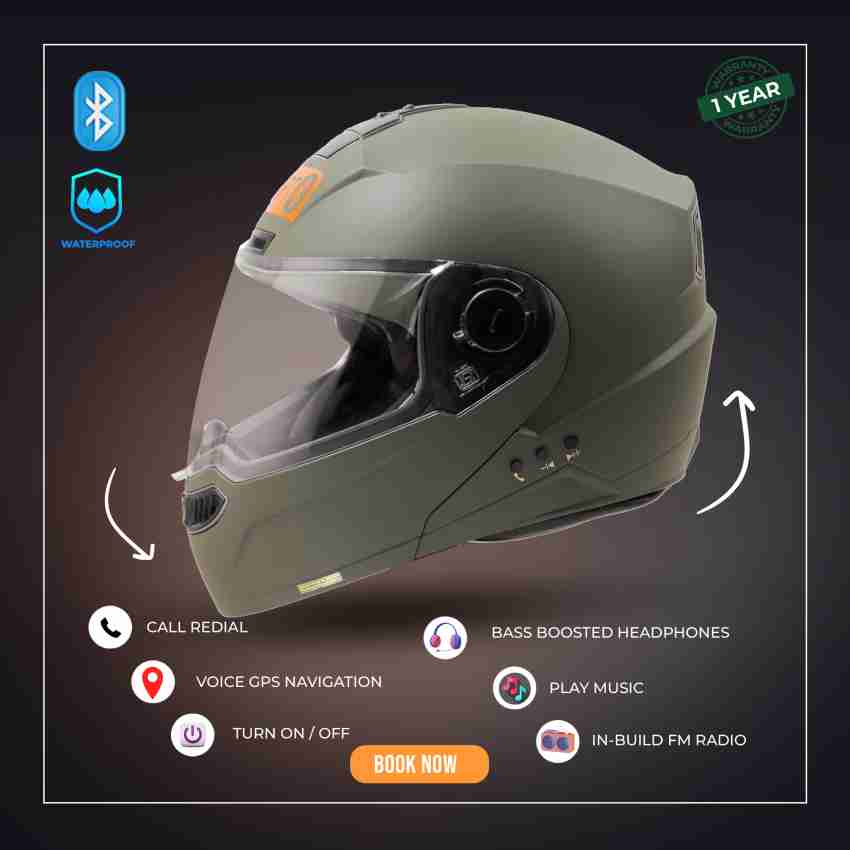 Smart BT SBA 7 ISI Certified Mat Battle GRN Smart Bluetooth Helmet