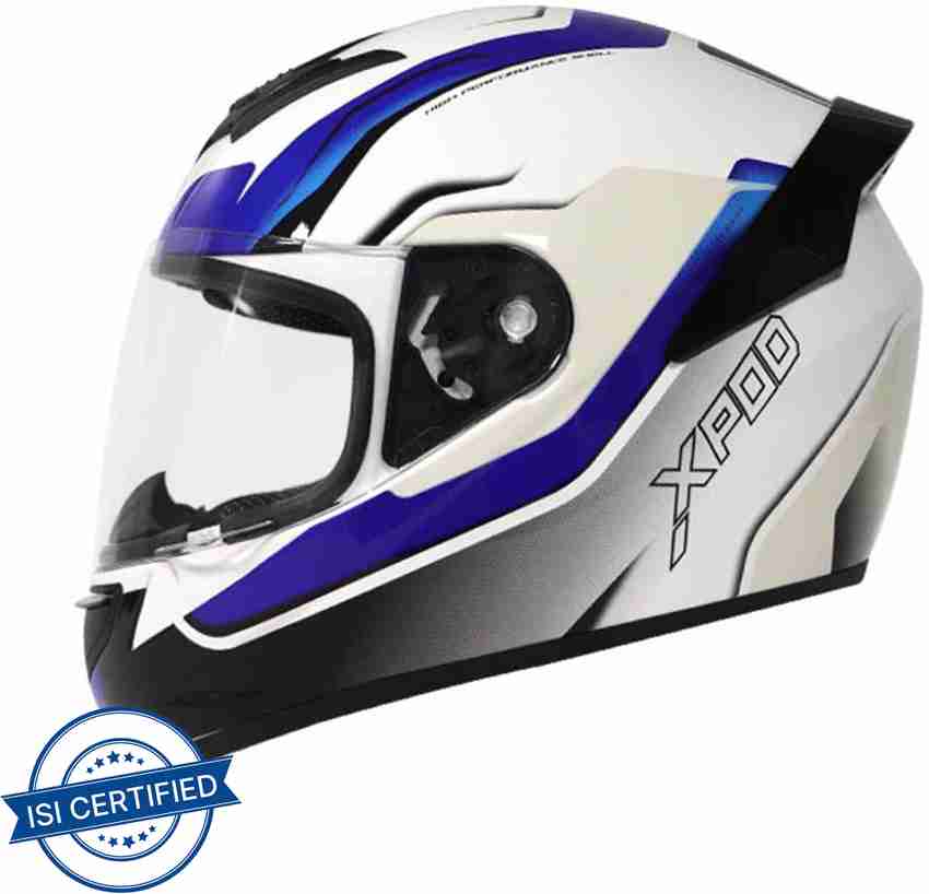 Blue and white top motorbike helmet