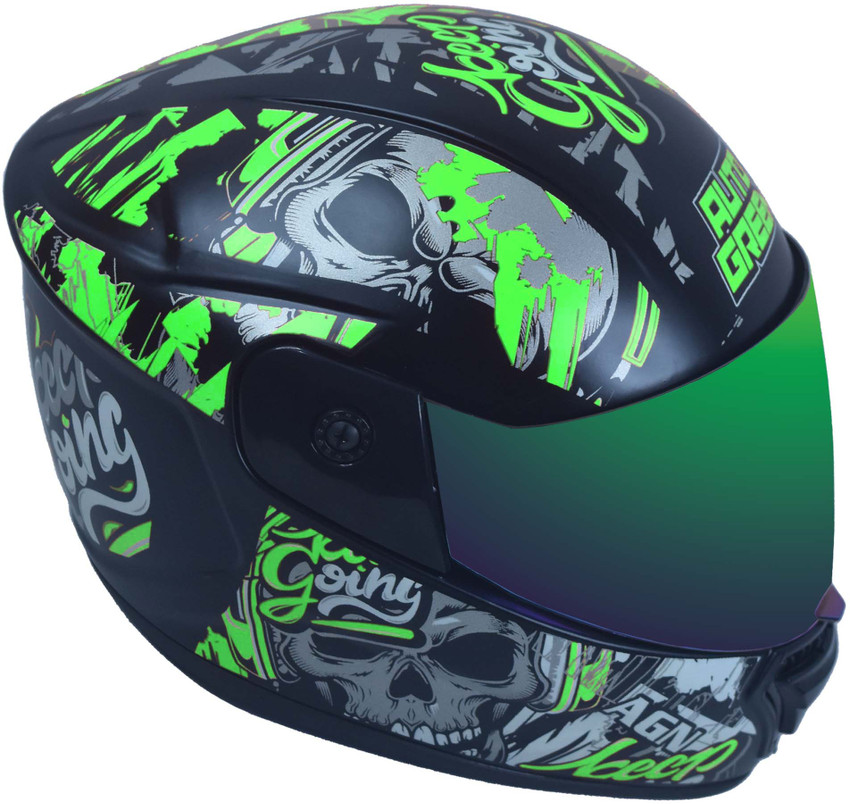 Green skull motorcycle deals helmet