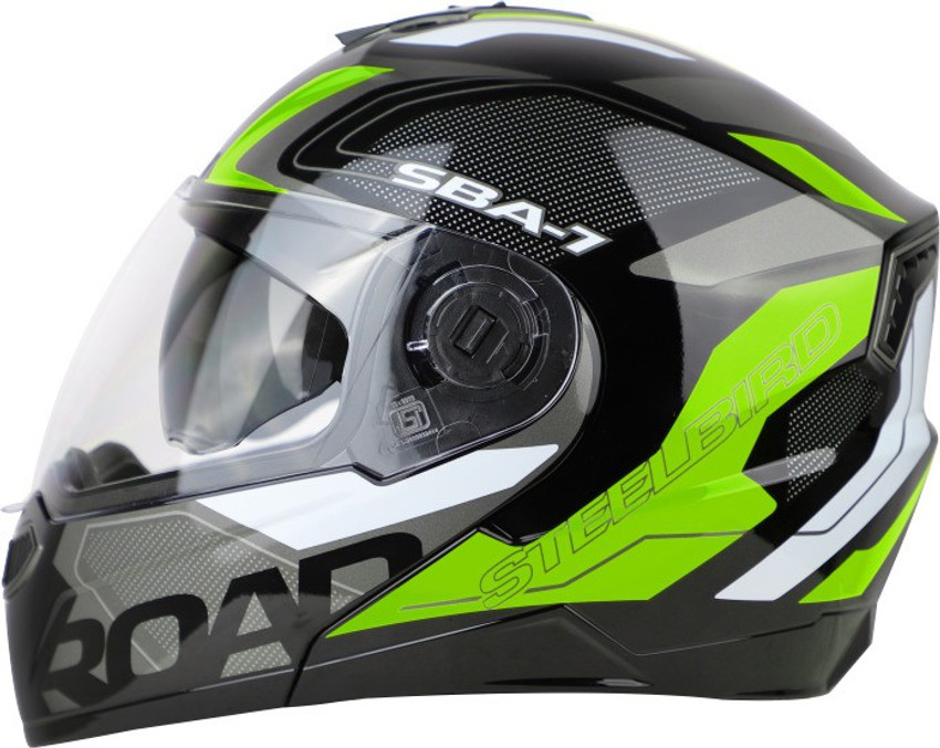 Steelbird SBA 7 ROAD GLOSSY B LACK WITH NEON WITH INNER SUNSHIELD