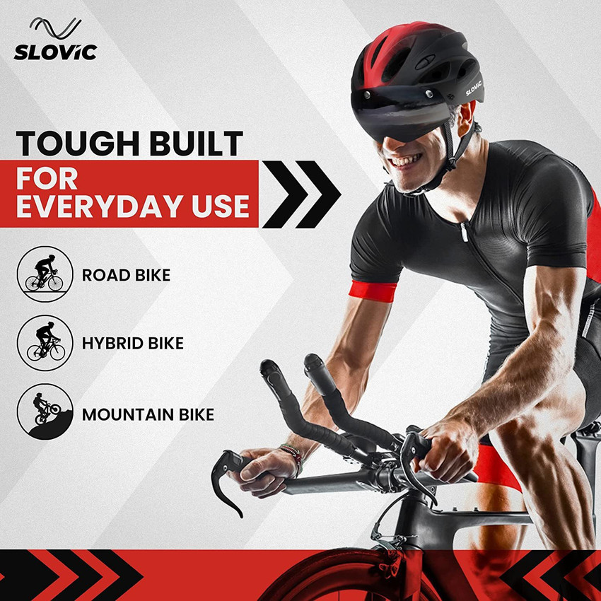 SLOVIC Adjustable Cycle Helmet Free Size Detachable Visors Sunshade LED Backlight Cycling Helmet