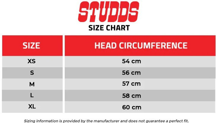Studds helmet size 2025