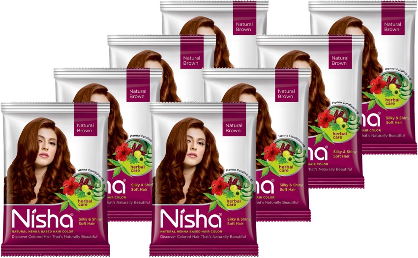 Nisha Hair Color Henna Based Hair Powder Dye For Hair Coloring Natural Brown  30gm each pack Pack of 8  Price in India Buy Nisha Hair Color Henna  Based Hair Powder Dye
