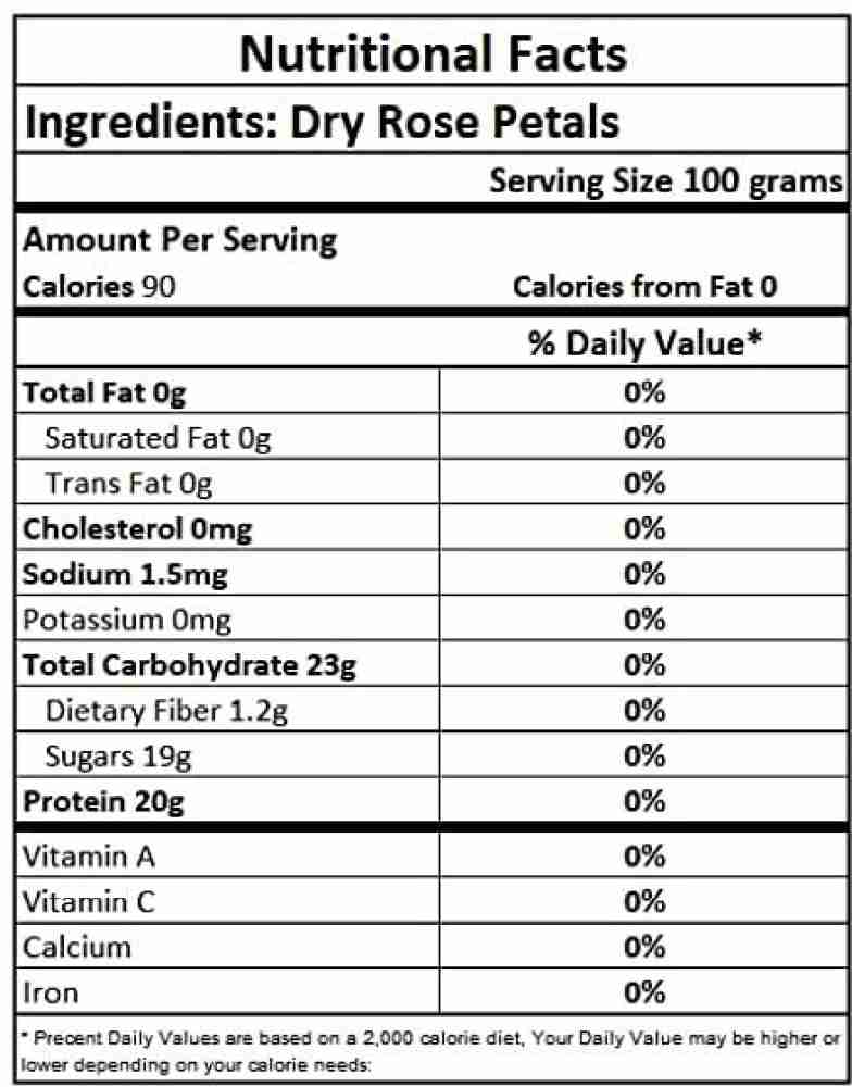 rose petals Nutrition Facts and Calories, Description