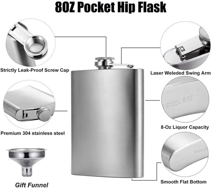 Matte Black Hip Flasks for Liquor 8 Oz & 12 Oz Stainless Steel