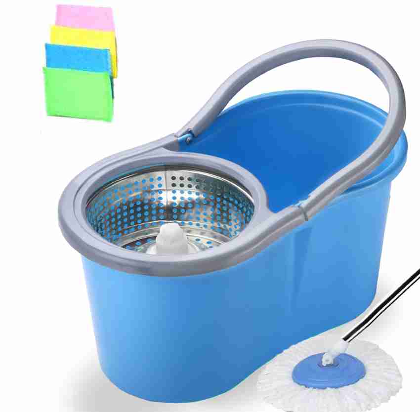 Plastic Blue And Mopping Bucket With Mop Press at best price in Bhiwadi