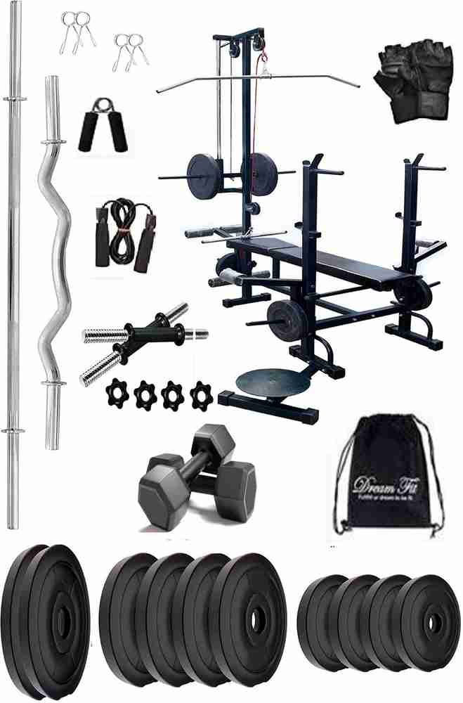 DreamFit 50 kg 50 kg home gym with 20 IN 1 bench and 4 RODS Pair